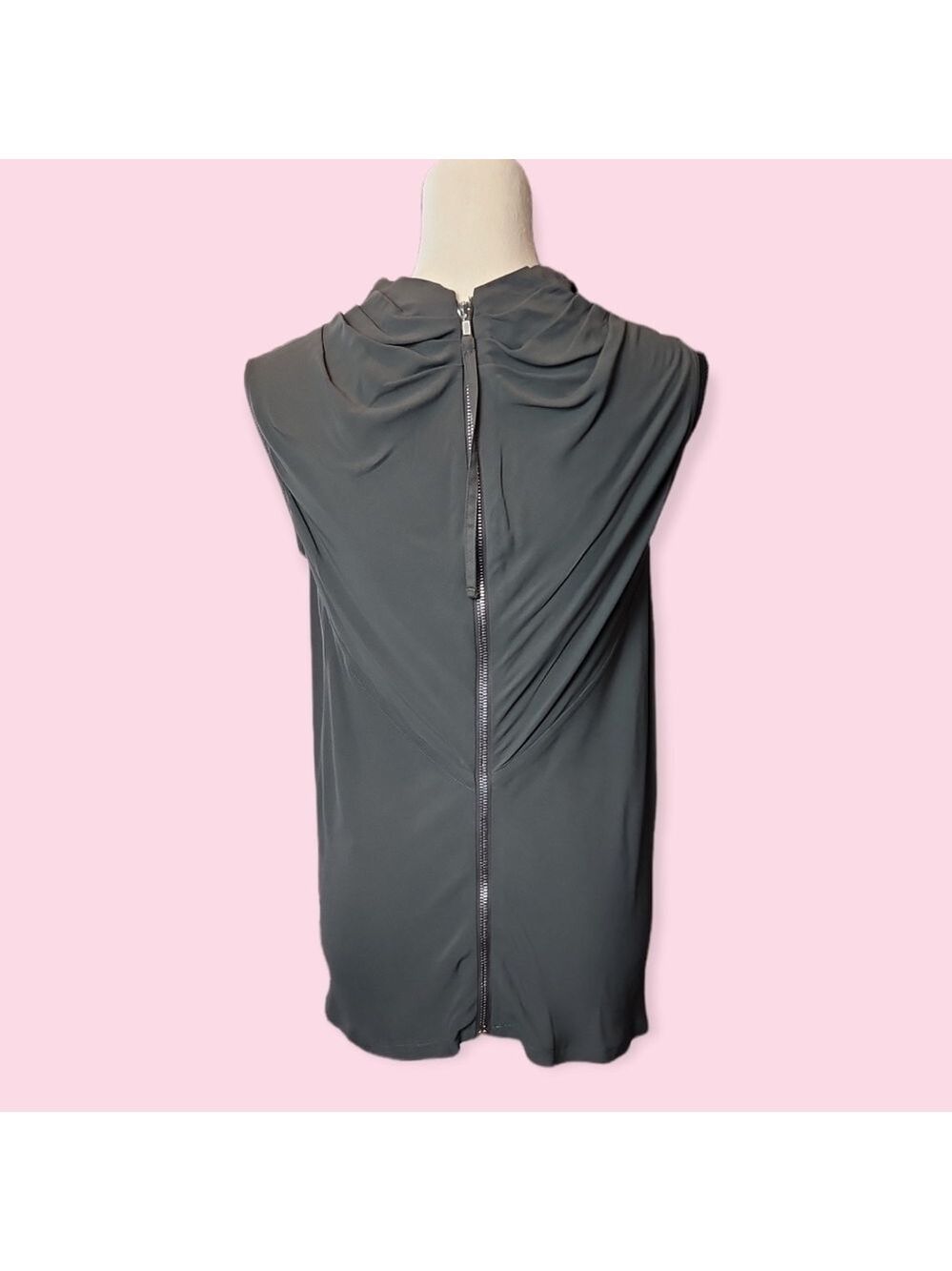 Rick Owens High Drape Neck Exposed Zipper Sleeveless Blouse Gray Dark Dust Sz 8 - Picture 3 of 10